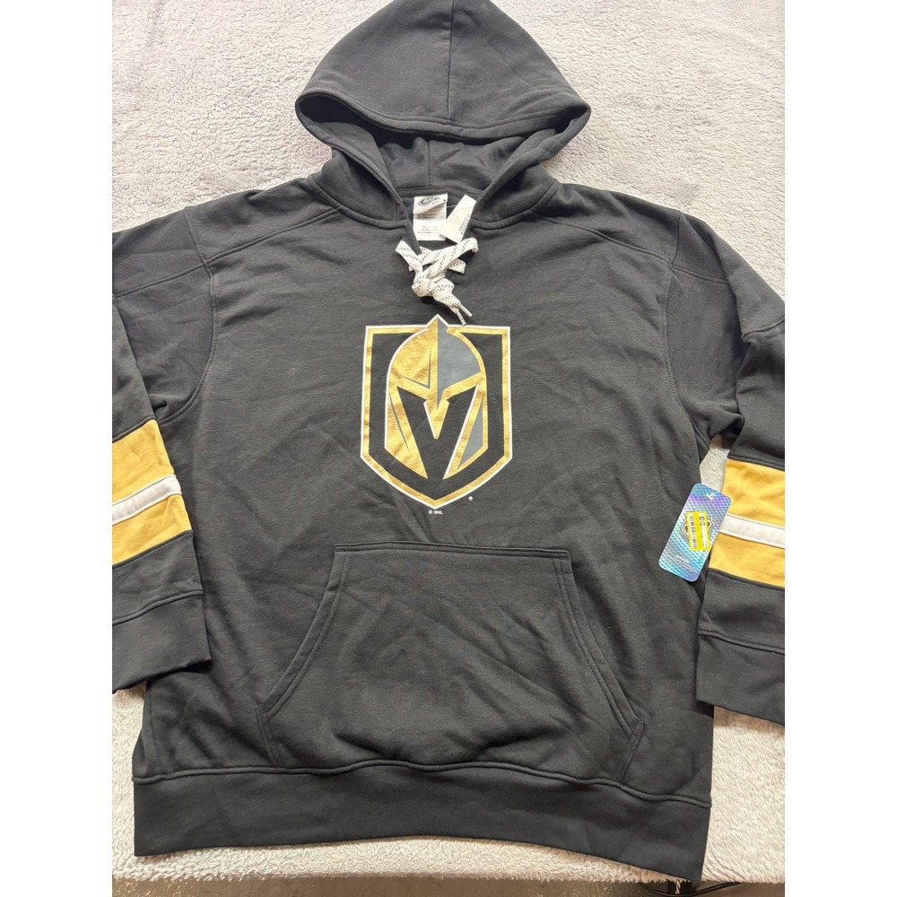 NHL Vegas Golden Knights Mens Lace‎ Up Hoodie Black Gold Sweatshirt NWT Size L